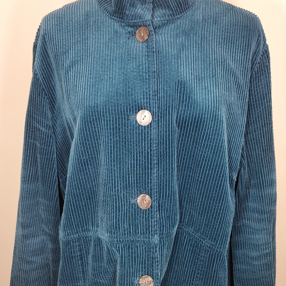 J Jill Corduroy Cotton Teal Long Jacket XL - Picture 3 of 9